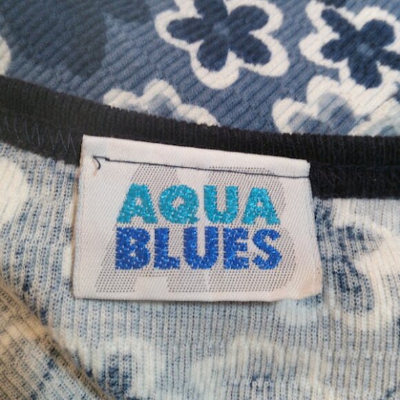 AQUA BLUES Vintage Baby Tee Y2K Ribbed Daisy Retro Floral Crop Top Blue Cami S - Picture 6 of 6